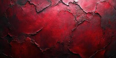 Textured red wall with dark undertones showcasing cracks and depth in a modern artistic setting photo