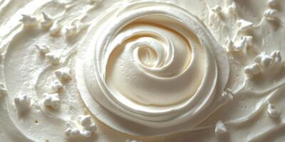 Creamy swirl decoration on a dessert showcasing intricate frosting artistry at a baking event photo