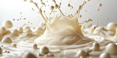 Milk splashes energetically in a dynamic display, capturing the essence of fluid motion and texture in a kitchen setting photo