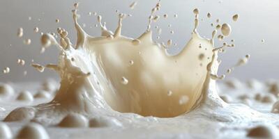 Splashing milk creates a dynamic scene of droplets and waves in a bright setting photo