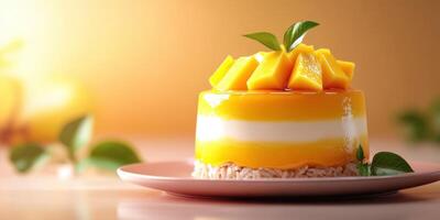 Delicious mango dessert served on a plate with fresh fruit garnish in a warm setting photo