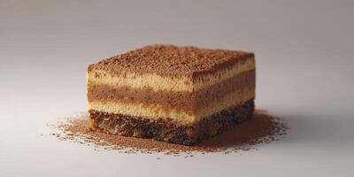 Delicious chocolate dessert layered with creamy textures and cocoa dust, perfect for any sweet tooth on a plain background photo