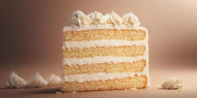 Delightful white cake with creamy frosting on display during a dessert event photo