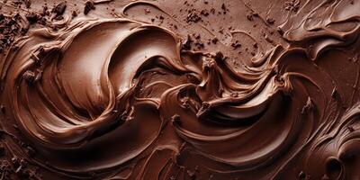 Swirls of rich chocolate create a delightful texture on a glossy surface in a culinary creation photo