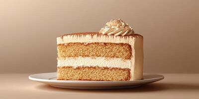 Enjoying a delicious slice of creamy vanilla cake on a simple plate against a warm background photo