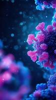Detailed depiction of a virus structure under microscopic view showcasing intricate patterns and vibrant colors photo