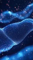 Flowing blue waves of light create a mesmerizing sparkling effect in a dark space during a serene evening photo