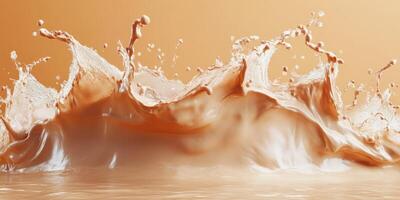 Captivating splash of liquid chocolate creating waves against a warm, neutral background in a creative culinary setting photo