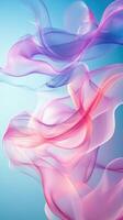 Colorful flowing silk ribbons creating a mesmerizing effect against a bright blue background photo