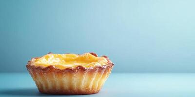 Delicious custard tart sitting on a minimalistic background in a cozy kitchen setting photo
