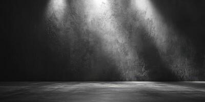 Lighting creates a dramatic atmosphere in an empty, dark room perfect for performances or photography photo