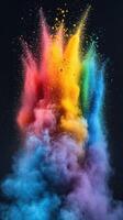 Vibrant explosion of colored powder creates a stunning visual display during a festival celebration at night photo