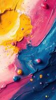 Vibrant abstract painting with bold colors and dynamic textures on canvas showcasing artistic expression photo
