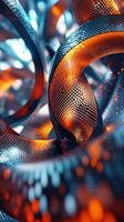 Colorful abstract patterns with intertwined shapes and luminous details create a captivating visual experience in a futuristic style photo