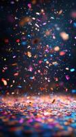 Colorful confetti fills the air during a festive celebration at night photo
