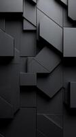 Dynamic black geometric patterns with layered shapes create a striking modern backdrop in the interior design space photo
