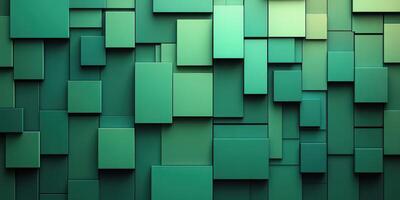 Vibrant green abstract wall art featuring various geometric shapes and textures in a modern design setting photo