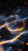Dynamic abstract pattern featuring glowing particles and swirling shapes in dark hues creating a mesmerizing visual experience photo