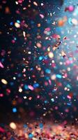 Colorful confetti falling in a joyful celebration creating a vibrant atmosphere during a festive event photo