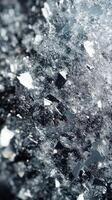 Crystals glistening under light showcase intricate patterns and sharp edges in a stunning close-up exploration of mineral beauty photo