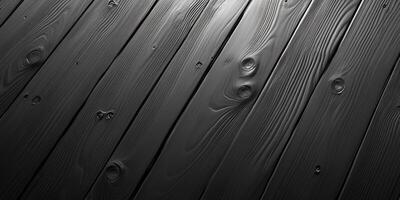 Textured black wooden planks arranged diagonally create a striking visual in a dimly lit environment photo