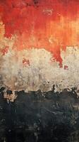 Old wall with distressed paint in orange, white, and black hues showcasing urban decay and texture photo