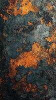 Textured surface with orange and gray patterns resembling natural stone or rust in a close-up view photo