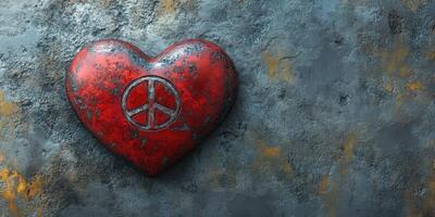 Red heart symbolizing peace on a textured gray background conveys hope and unity in a contemporary art style photo