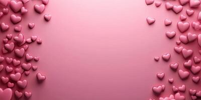 Colorful hearts scattered on pink background for romantic occasions and celebrations photo