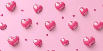 Bright pink hearts scattered on a soft pink background for decoration and celebration photo