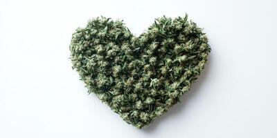 Heart-shaped arrangement of herbal plant material on white background showcases natural beauty and creativity photo