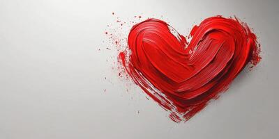 Bold red heart created with textured brush strokes on a neutral background conveying love and passion photo