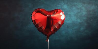 Heart-shaped balloon floating against a textured blue background creating a romantic atmosphere photo