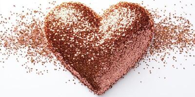 Heart-shaped glitter spread across a white surface for decoration or craft projects photo