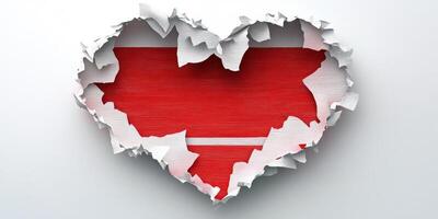 Heart shape revealing red and white colors of a flag created by torn paper in a creative artistic representation photo
