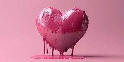 Sculpted pink heart melts on a soft pink background, creating a playful and artistic visual display of love and emotion photo