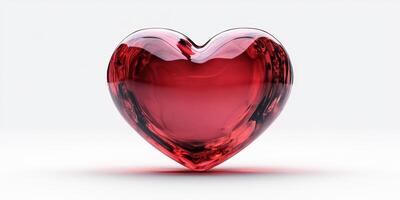 Heart-shaped crystal sculpture in vibrant red color on a plain background photo