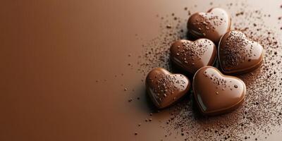 Chocolate hearts arranged on a smooth cocoa surface create a romantic and indulgent atmosphere perfect for celebrations or gifts photo