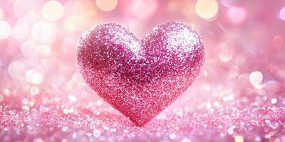 Pink glitter heart sparkles in soft light, creating a romantic and whimsical atmosphere for celebrations photo