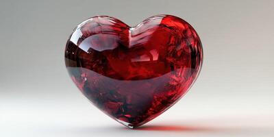 Heart-shaped crystal gem reflecting light with deep red color on a neutral background photo