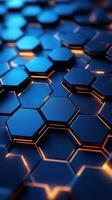 Hexagonal pattern with glowing edges creates a modern, futuristic texture in a blue and orange color scheme photo