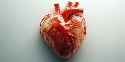 Realistic anatomical heart model showcasing intricate details and vibrant colors against a soft background photo