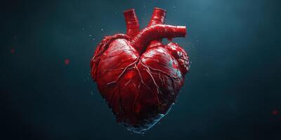 Heart anatomy representation in detailed 3D design with realistic textures and vibrant colors on a dark background photo