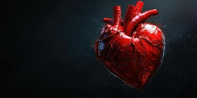 Realistic rendering of a human heart with intricate details showcasing texture and anatomy against a dark background photo