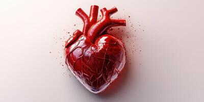 Heart model showcasing detailed anatomy with vascular structures on a white background photo