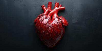 Realistic anatomical heart sculpture displayed on a dark background showcasing intricate details and textures photo
