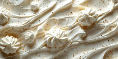 Creamy dessert topping with swirls and decorative shapes in a delightful arrangement photo