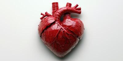 Realistic human heart model displayed against a plain background during a scientific exhibition photo