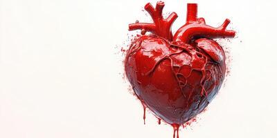 Heart sculpture with vivid red color and intricate details on a plain background photo