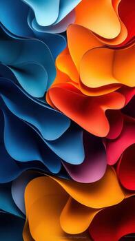 Vibrant abstract design featuring flowing shapes in blue, red, and orange hues photo